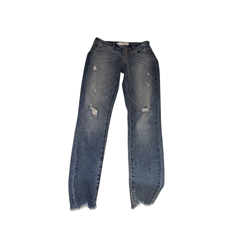 KanCan Distressed Skinny Jeans Medium Wash Button Fly Raw Hem‎ KC9157M Size 1/24
